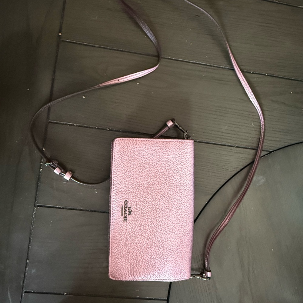 Coach Pink Crossbody Bag with Textured Finish and Adjustable Strap